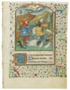 MANUSCRIPT LEAVES  ANNUNCIATION TO THE SHEPHERDS. Vellum leaf from Latin Book of Hours with miniature. Northern France, ca. 1450